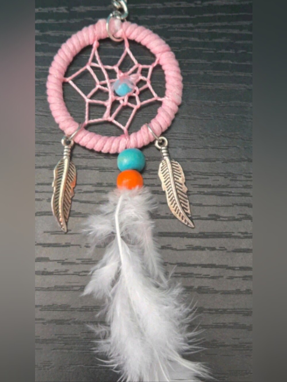 Handcrafted Pink Dreamcatcher Keychain with Feathers